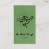 Black Retro Barber Shop Roos Blade Visitekaartje (Voorkant)