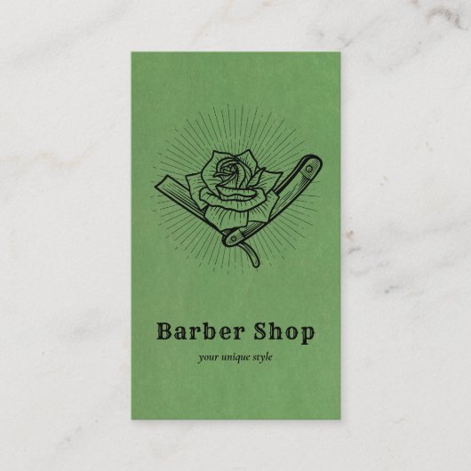 Black Retro Barber Shop Roos Blade Visitekaartje (Voorkant)