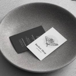 Black  Retro Barber Shop Roos Blade Visitekaartje