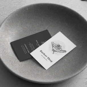 Black  Retro Barber Shop Roos Blade Visitekaartje