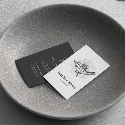 Black  Retro Barber Shop Roos Blade Visitekaartje