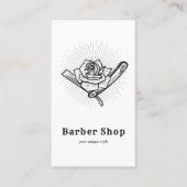 Black  Retro Barber Shop Roos Blade Visitekaartje (Voorkant)
