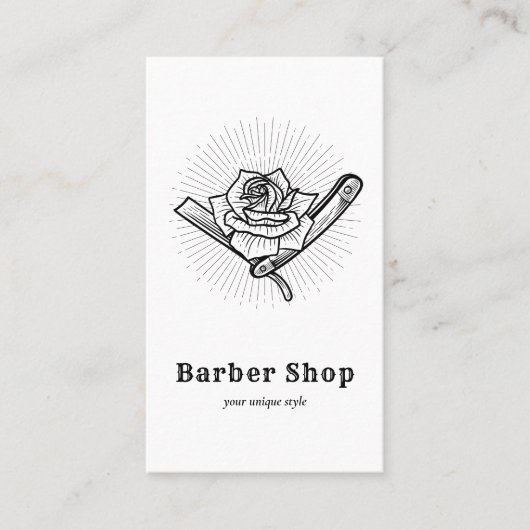 Black Retro Barber Shop Roos Blade Visitekaartje (Voorkant)