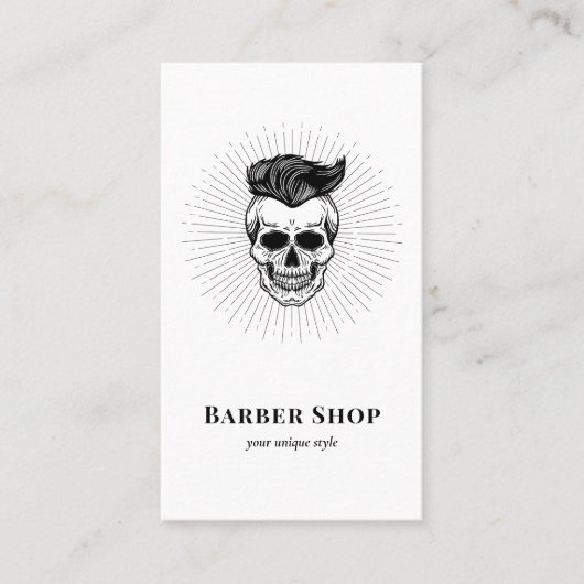 Black Retro Barber Shop Skull Scissors Visitekaartje (Voorkant)