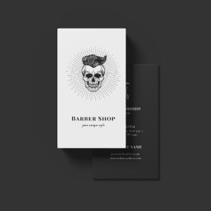 Black  Retro Barber Shop Skull Scissors Visitekaartje