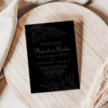 Black Retro Boho Leaf Nuestra Boda Wedding