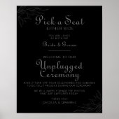 Black Retro Boho Leaf Wedding Unplugged Ceremonie Poster (Voorkant)