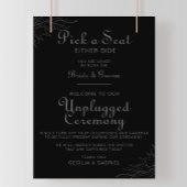 Black Retro Boho Leaf Wedding Unplugged Ceremonie Poster
