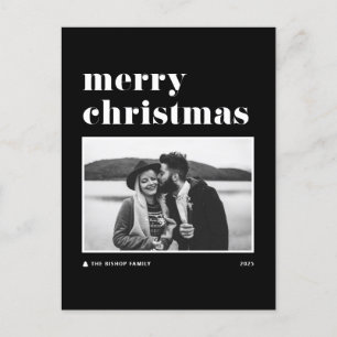Black Retro Bold Typografie Foto Merry Kerstry Feestdagenkaart