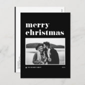 Black Retro Bold Typografie Foto Merry Kerstry Feestdagenkaart (Voorkant / Achterkant)
