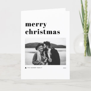 Black Retro Bold Typografie Merry Kerstfoto Feestdagen Kaart