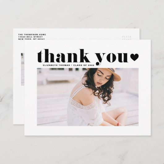 Black Retro Bold Typography Afstuderen Dank je wel Briefkaart (Voorkant / Achterkant)