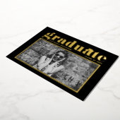 Black Retro Bold Typography Photo Afstuderen Folie Uitnodiging (Gedraaid)