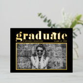 Black Retro Bold Typography Photo Afstuderen Folie Uitnodiging (Staand Voorkant)