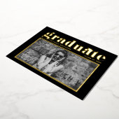 Black Retro Bold Typography Photo Afstuderen Folie Uitnodiging (Gedraaid)