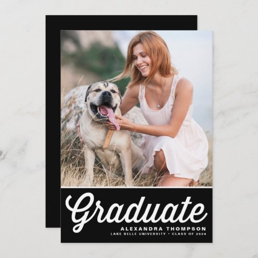 Black Retro Bold Typography Photo Afstuderen Kaart (Voorkant / Achterkant)