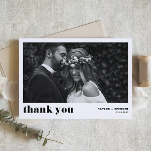 Black Retro Bold Typography Photo Wedding Bedankkaart