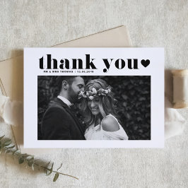 Black Retro Bold Typography Photo Wedding Bedankkaart