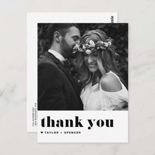 Black Retro Bold Typography Weddenschap Bedankt Briefkaart (Voorkant / Achterkant)