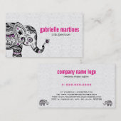 Black Retro Flowers & Elephant Pink Diamonds Visitekaartje (Voorkant / Achterkant)