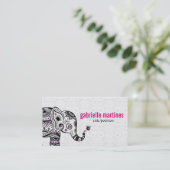 Black Retro Flowers & Elephant Pink Diamonds Visitekaartje (Staand voorkant)