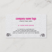 Black Retro Flowers & Elephant Pink Diamonds Visitekaartje (Achterkant)