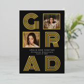 Black Retro Folie Afstuderen Fotoaankondiging Folie Uitnodiging (Staand Voorkant)