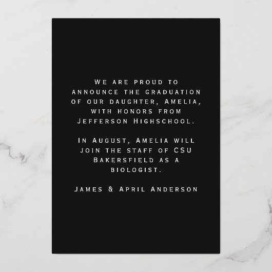 Black Retro Folie Afstuderen Fotoaankondiging Folie Uitnodiging (Achterkant)