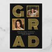 Black Retro Folie Afstuderen Fotoaankondiging Uitnodiging (Voorkant)