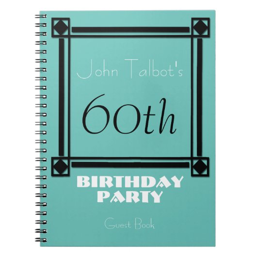 Black retro frame 60th Birthday Party Guest Book Notitieboek (Voorkant)