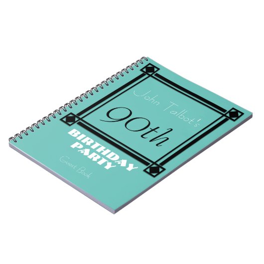 Black retro frame 90th Birthday Party Guest Book Notitieboek (Linkerzijde)