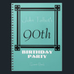 Black retro frame 90th Birthday Party Guest Book Notitieboek<br><div class="desc">90th birthday Party Guest book with a black frame and light drop shadow. You can easily change color background and text (font,  color,  size and position) by clicking the customize button.</div>