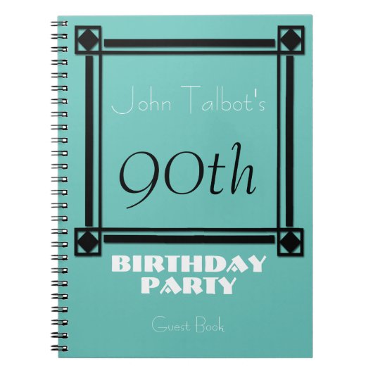 Black retro frame 90th Birthday Party Guest Book Notitieboek (Voorkant)