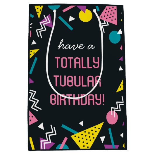 Black Retro Funny 80s Slang Birthday Gift Bag Medium Cadeauzakje (Voorkant)