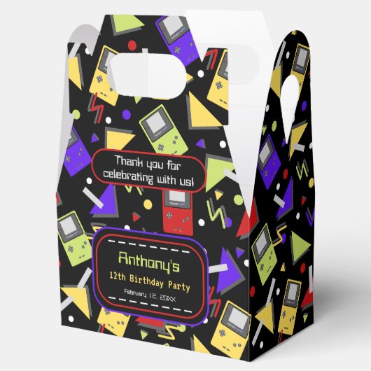 Black Retro Gaming Verjaardag Bedankdoosjes (Geopend)