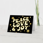 Black Retro Groovy Peace Love Joy Christmas Folie Feestdagenkaart (Voorkant)