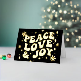 Black Retro Groovy Peace Love Joy Christmas Folie Feestdagenkaart