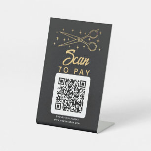 Black Retro Haarstylist Scan om QR-code te betalen Reclamebord Met Voetstuk