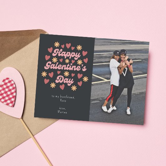 Black Retro Happy Galentine's Day BestVriendelijke Briefkaart