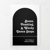 Black Retro Script Boho Arch Photo QR Code Weddens Drieluik Uitnodiging (Cover)