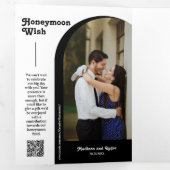 Black Retro Script Boho Arch Photo QR Code Weddens Drieluik Uitnodiging (Binnenzijde eerst)