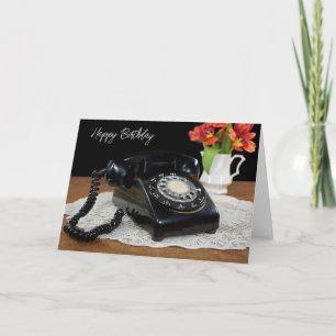 Black Retro Telefoon op Doily Kaart