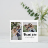 Black Retro Twee foto bruiloft Dank u Briefkaart (Staand voorkant)