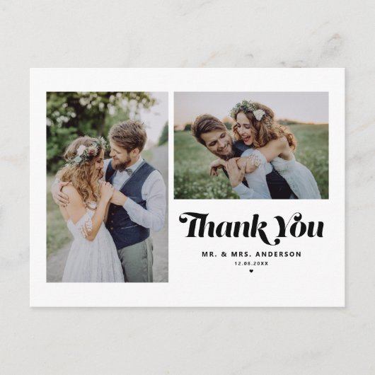 Black Retro Twee foto bruiloft Dank u Briefkaart (Voorkant)