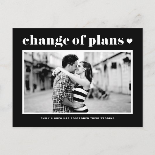Black Retro Typography Change of Plans Photo Aankondigingskaart (Voorkant)
