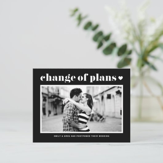 Black Retro Typography Change of Plans Photo Aankondigingskaart (Staand voorkant)