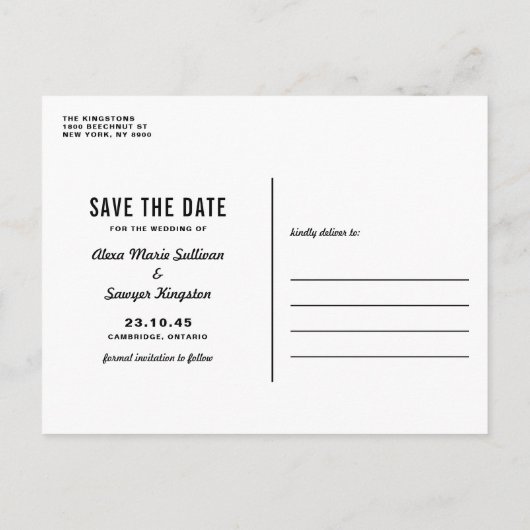 Black Retro Typography Navy Save the Date Aankondigingskaart (Achterkant)