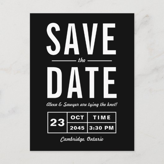 Black Retro Typography Navy Save the Date Aankondigingskaart (Voorkant)