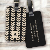 Black Retro Vibe Leaf Pattern Monogram Bagagelabel
