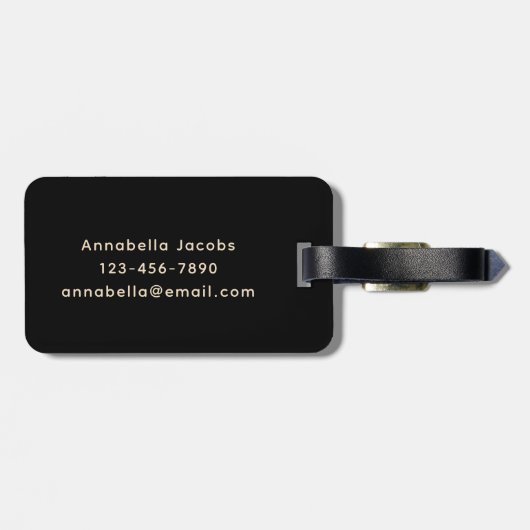 Black Retro Vibe Leaf Pattern Monogram Bagagelabel (Achterkant horizontaal)